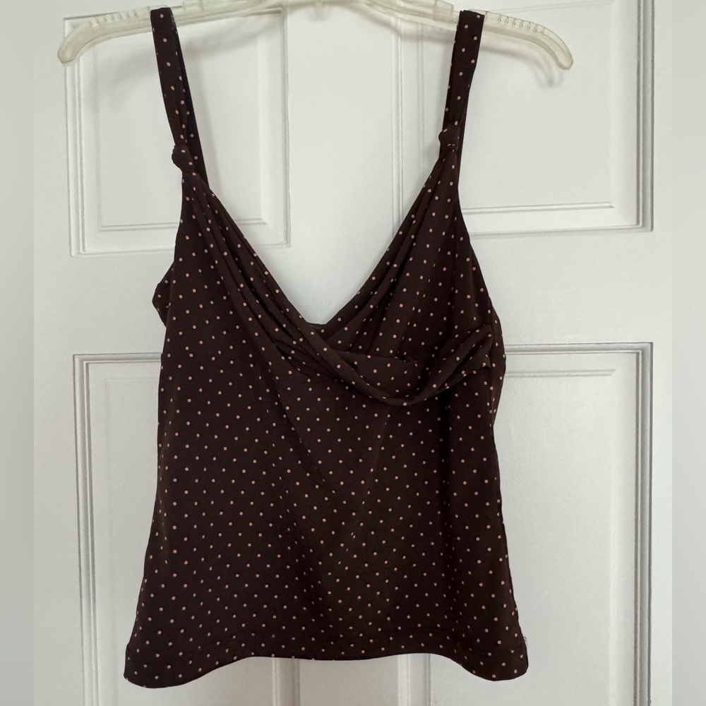 BCBGMaxAzria Chocolate Top with Blush Dots